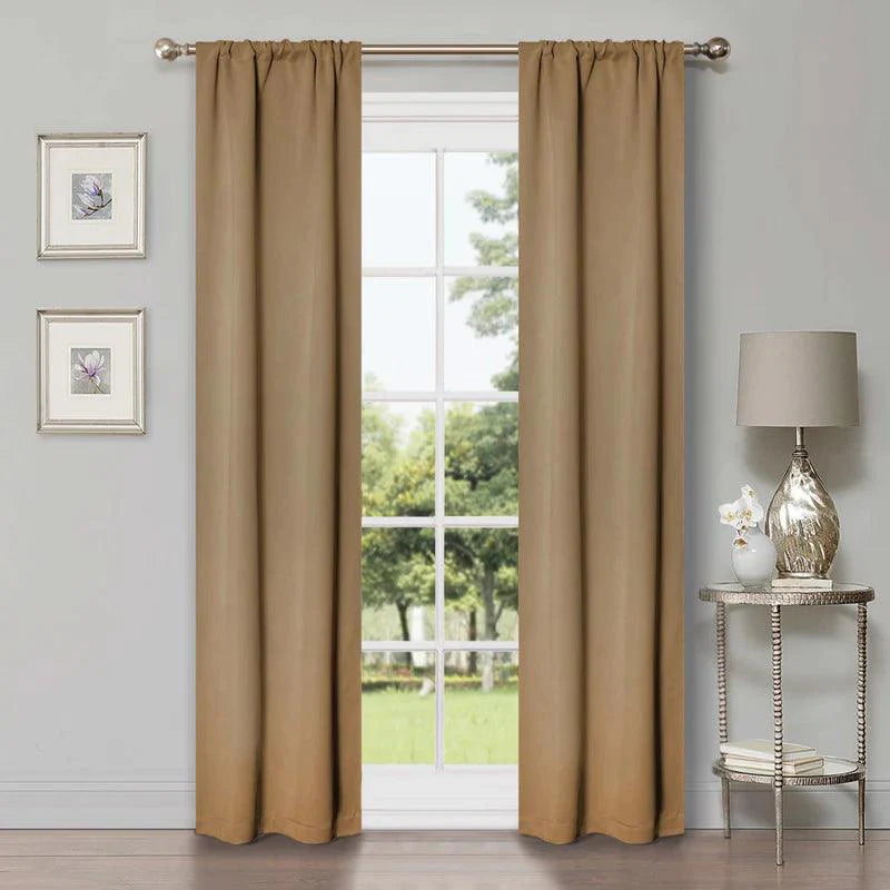 Rod Pocket Room Darkening Solid Blackout Curtains. Set of 2