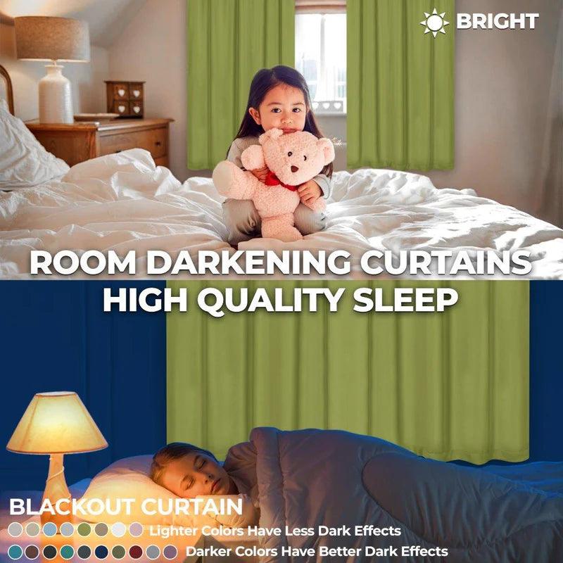 Rod Pocket Room Darkening Solid Blackout Curtains. Set of 2