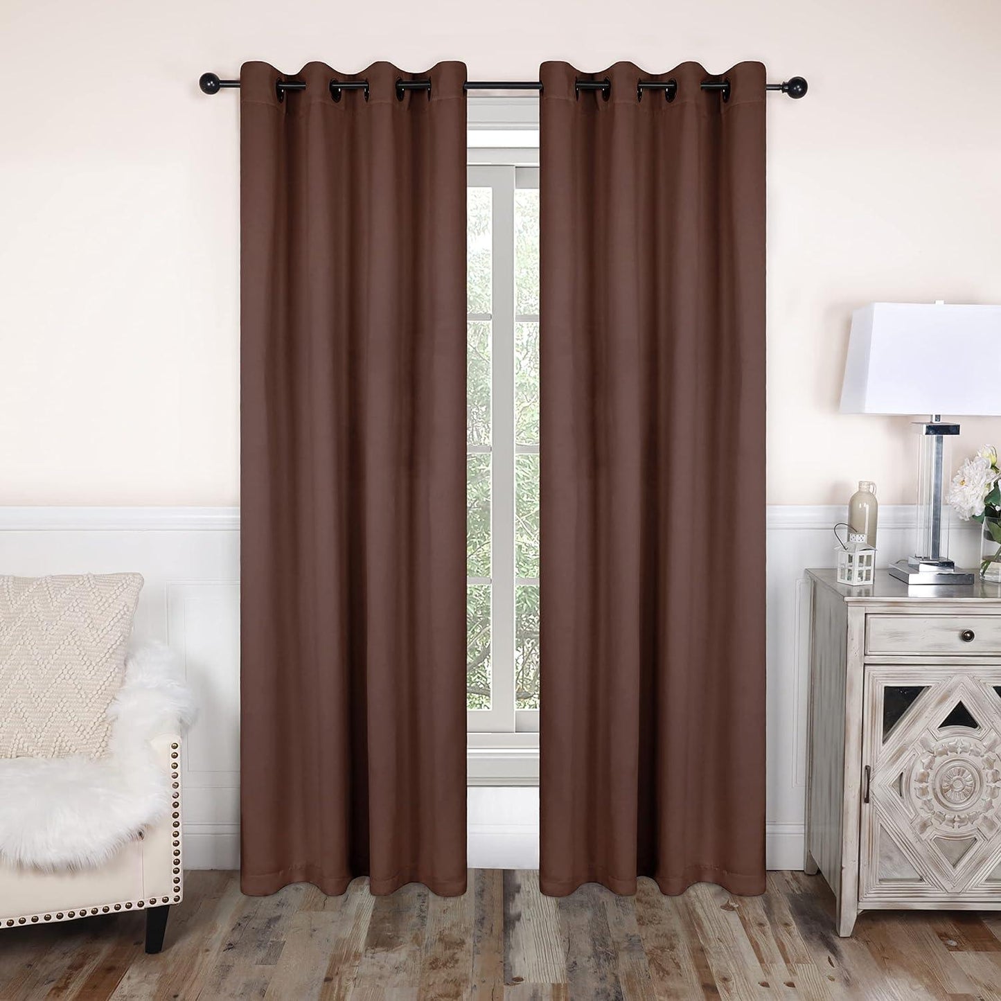 Rod Pocket Room Darkening Solid Blackout Curtains. Set of 2