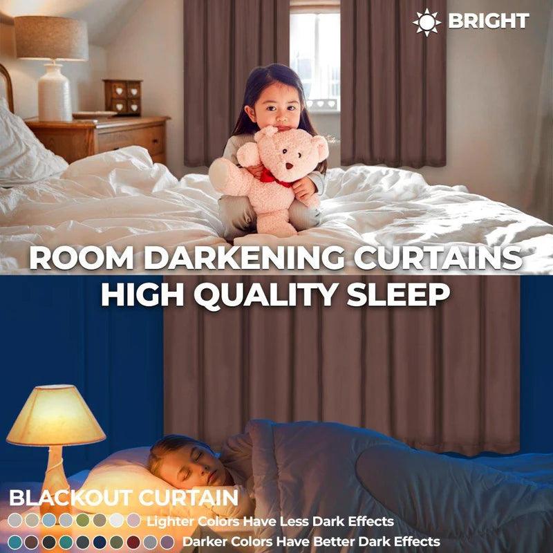 Rod Pocket Room Darkening Solid Blackout Curtains. Set of 2