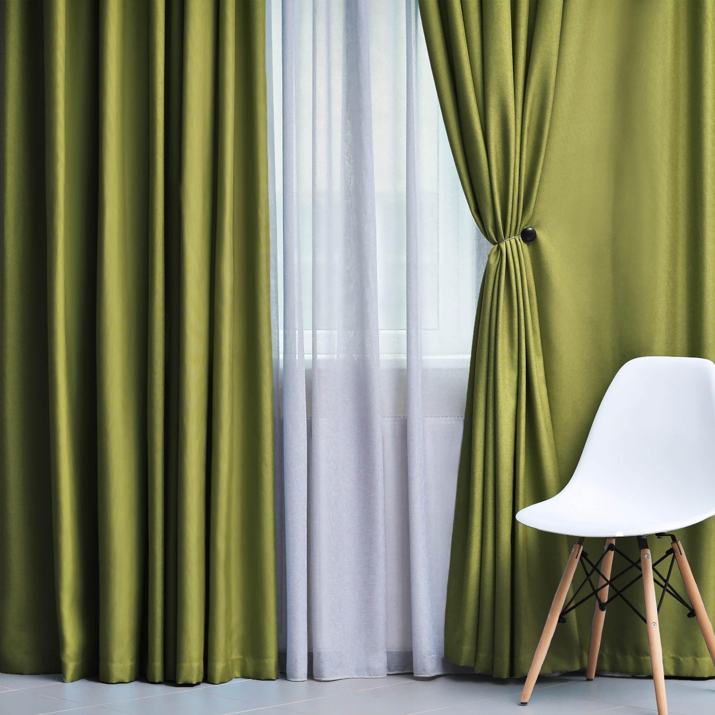 Solid Machine Washable Room Darkening Blackout Curtains. Set of 2