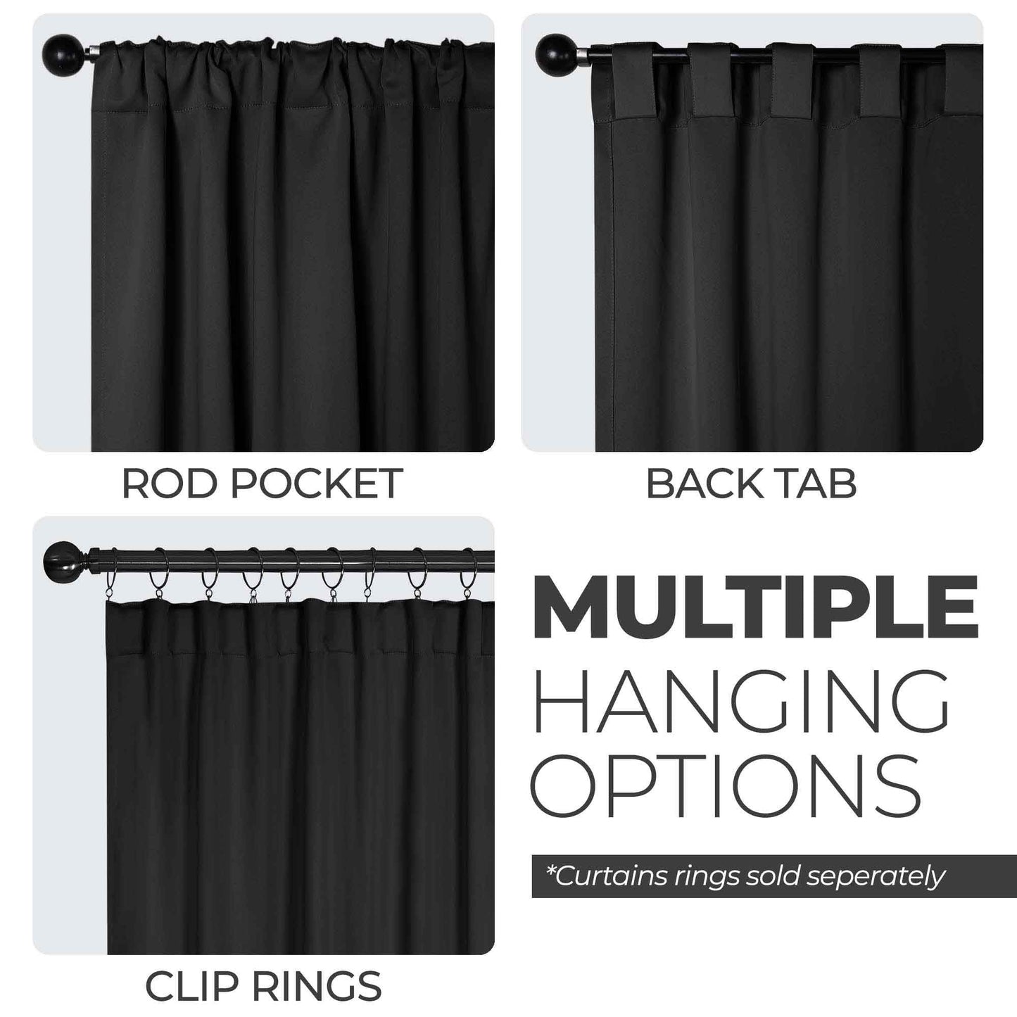 Solid Room Darkening Blackout Curtain Panels. Back Tabs. Set of 2