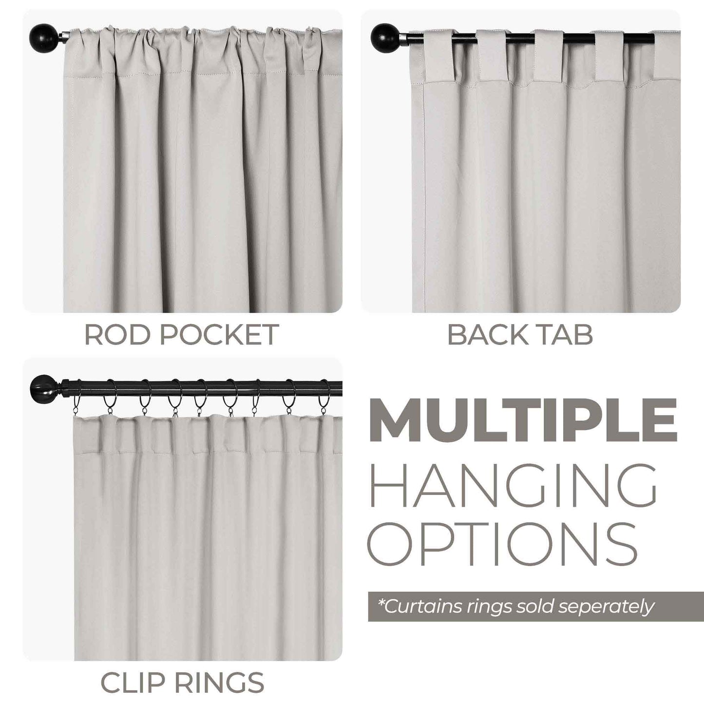 Solid Room Darkening Blackout Curtain Panels. Back Tabs. Set of 2