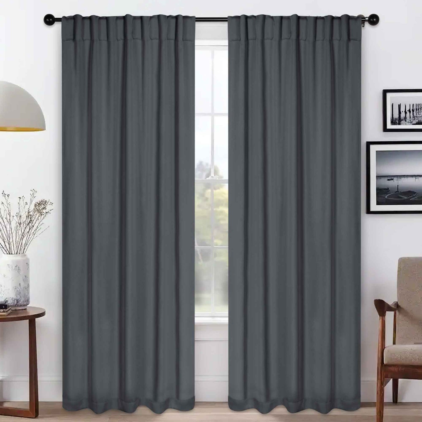 Solid Room Darkening Blackout Curtain Panels. Back Tabs. Set of 2