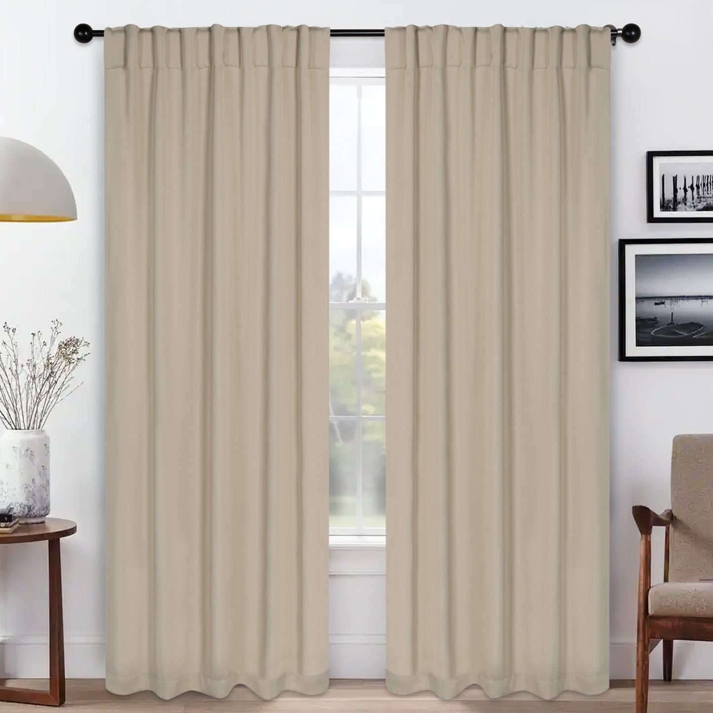 Solid Room Darkening Blackout Curtain Panels. Back Tabs. Set of 2