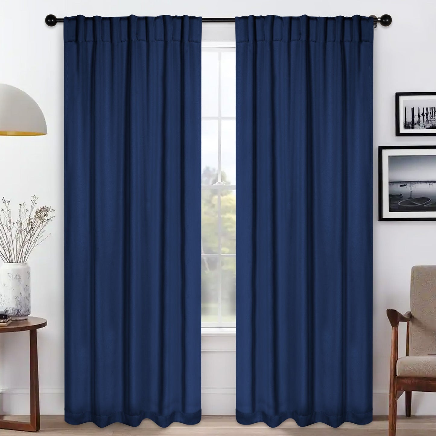 Solid Room Darkening Blackout Curtain Panels. Back Tabs. Set of 2