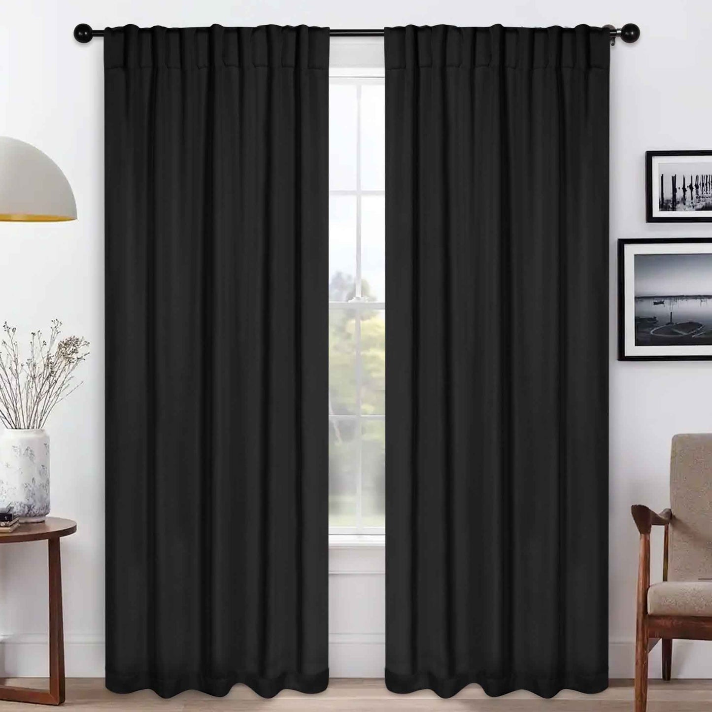 Solid Room Darkening Blackout Curtain Panels. Back Tabs. Set of 2
