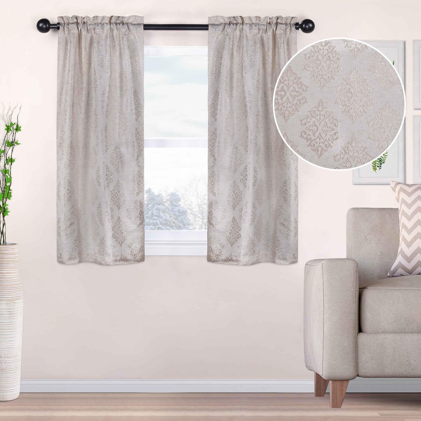 Venetian Damask Jacquard Grommet Traditional Curtain Panel Set