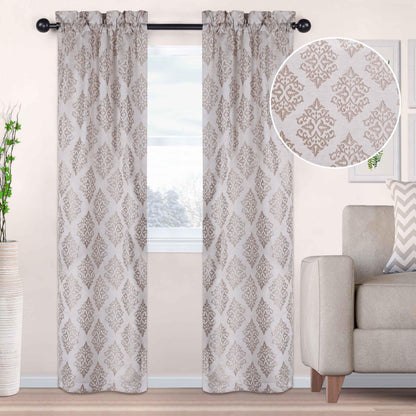 Venetian Damask Jacquard Grommet Traditional Curtain Panel Set