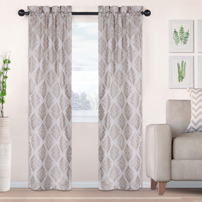 Venetian Damask Jacquard Grommet Traditional Curtain Panel Set