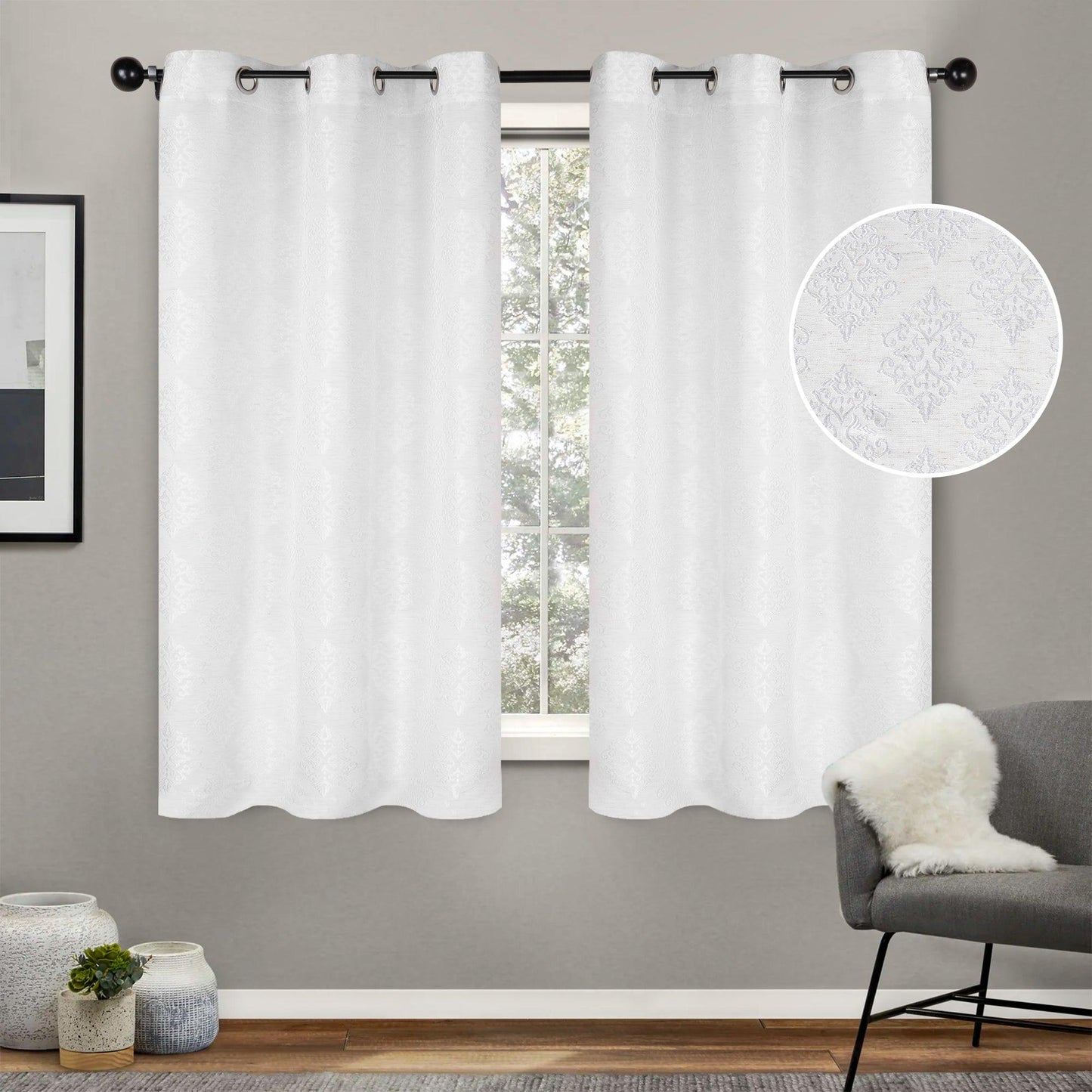 Venetian Damask Jacquard Grommet Traditional Curtain Panel Set