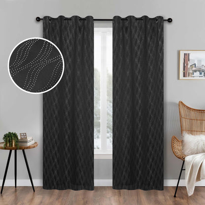 Zuri Textured Waves Room Darkening Blackout Curtains. Set of 2