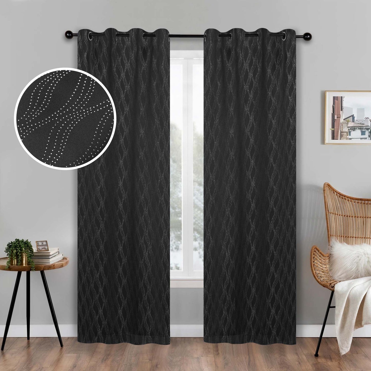 Zuri Textured Waves Room Darkening Blackout Curtains. Set of 2