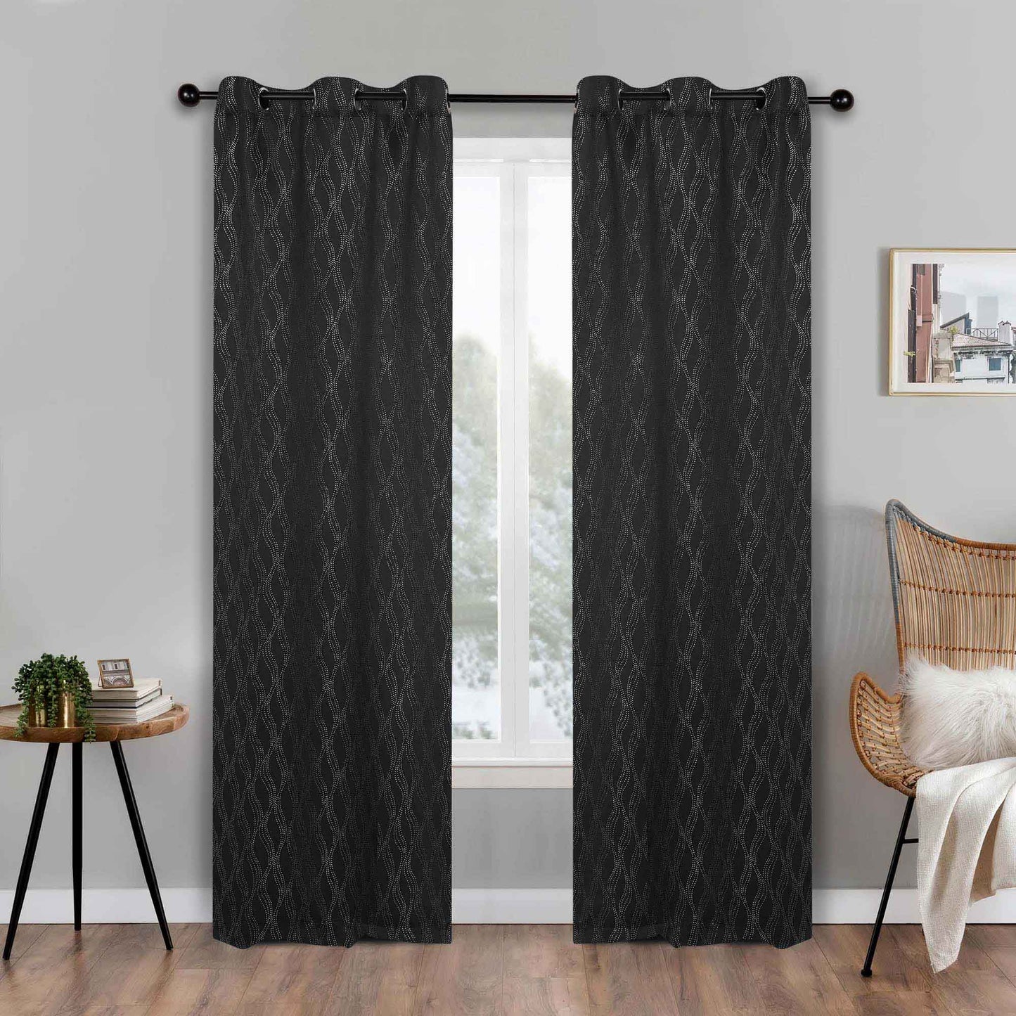 Zuri Textured Waves Room Darkening Blackout Curtains. Set of 2