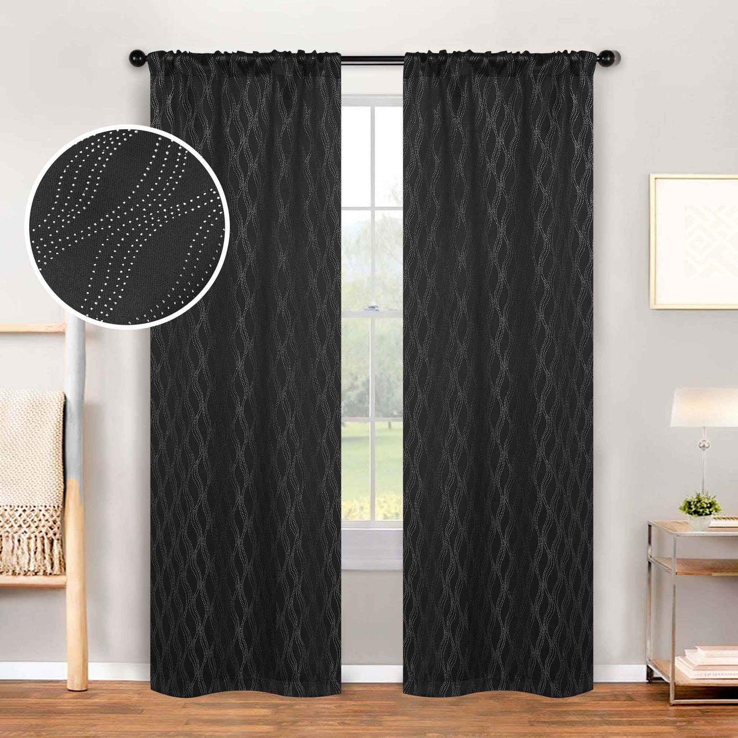 Zuri Textured Waves Room Darkening Blackout Curtains. Set of 2