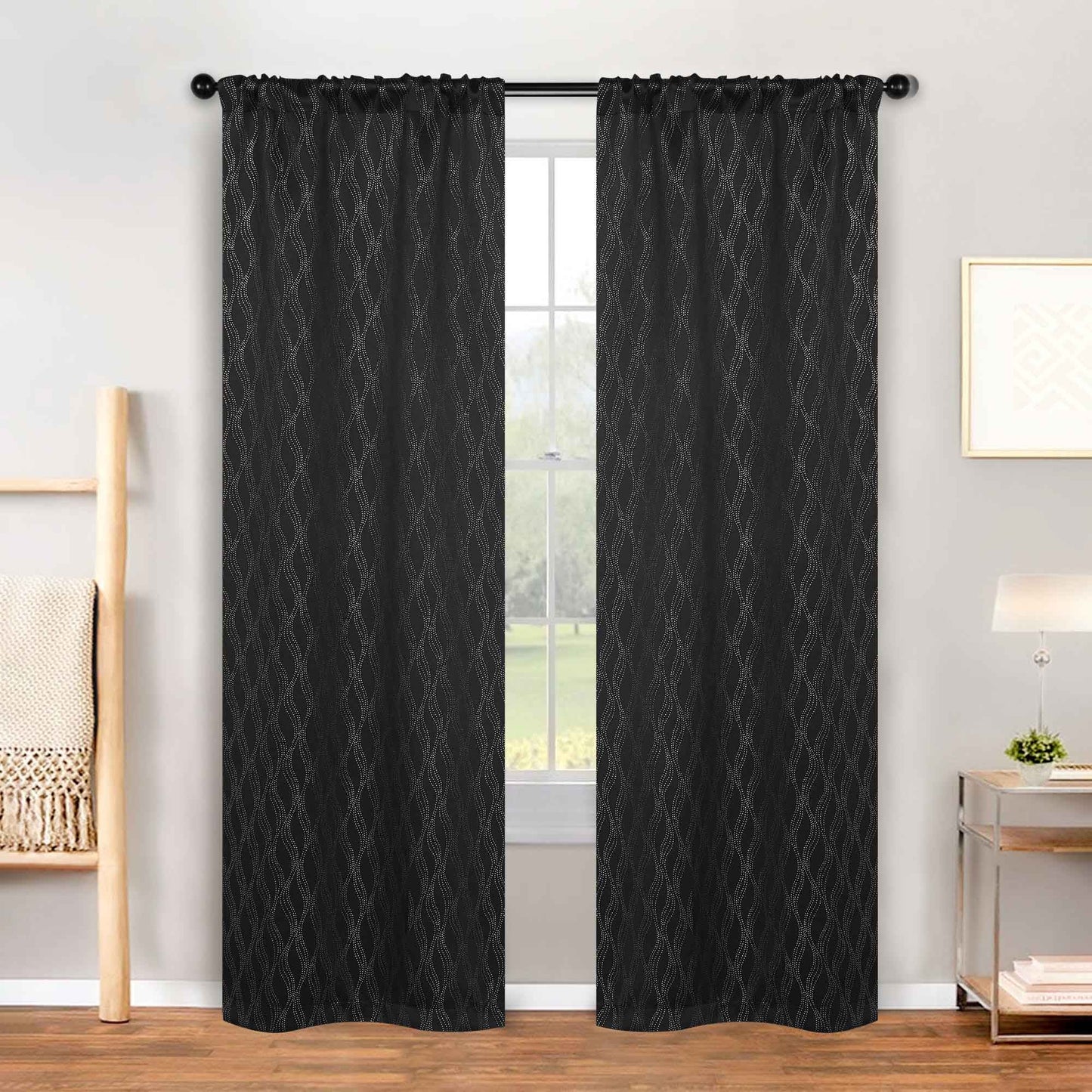 Zuri Textured Waves Room Darkening Blackout Curtains. Set of 2