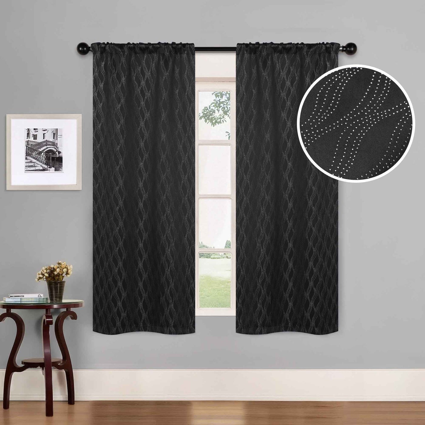 Zuri Textured Waves Room Darkening Blackout Curtains. Set of 2